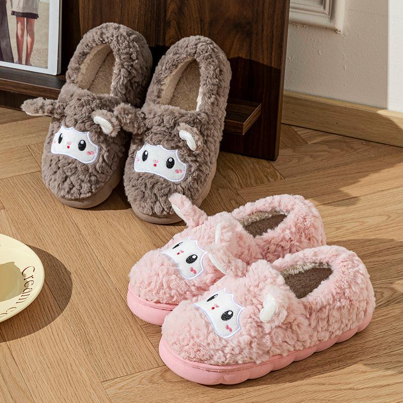 Cotton slippers bag heel cartoon sheep slippers autumn and winter home couple warm velvet thickened bottom cotton mop