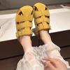 Fashion Women's Leather Shoes Women's Slippers Loafers Low Liners Pullover Buckle 2025 Roman Hoof Heel Rubber Fab  Women Shoes