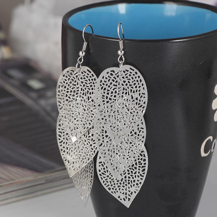Frosted Geometric Leaf Tassel Earrings - Creative Hollow Round Design