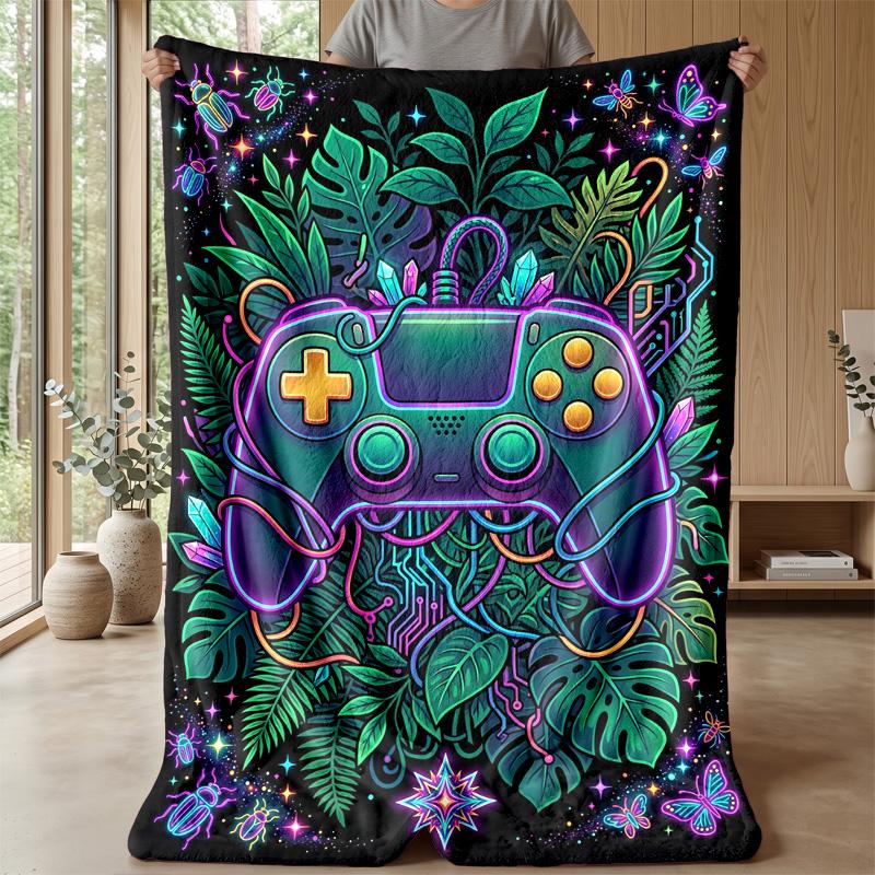Neon Gamepad Jungle Theme blanket Lightweight Warm Flannel Blanket Decorative Throw Blanket for Home Decoration