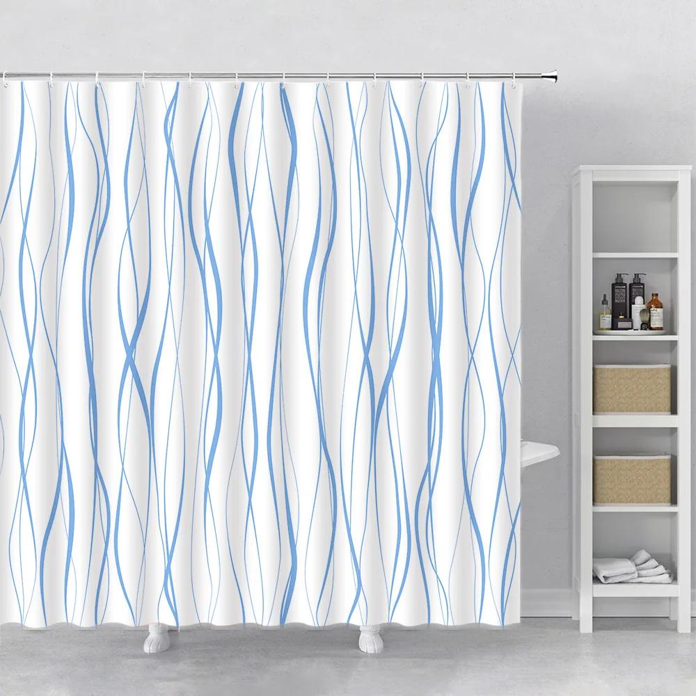 Geometryczna Falista Linia Zasłona Prysznicowa Nowoczesny Minimalistyczny Wystrój Domu Tkanina Poliestrowa Zasłona Kąpielowa Można Prać w Pralkce Haczyk do Łazienki