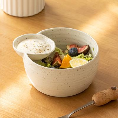 Japanese Style Ceramic Compartment Bowl With Sauce Dish For Dumplings Wontons And Fries