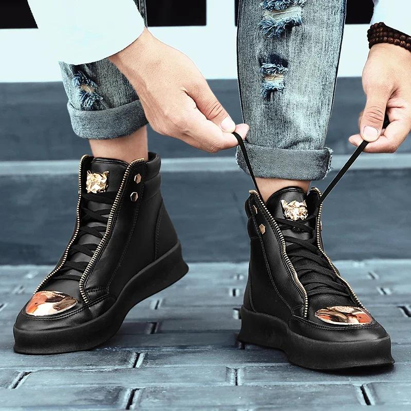Pu Leather Shoes for Men Fashion Ankle Boots Comfortable High Top 2024 Autumn New Man Casual Shoe Outdoor Anti Skid Sneaker Male