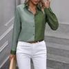 Women Long Sleeve Shirt Lapel Color Blocking Casual Tops Daily Wear Single Breasted Regular Fit