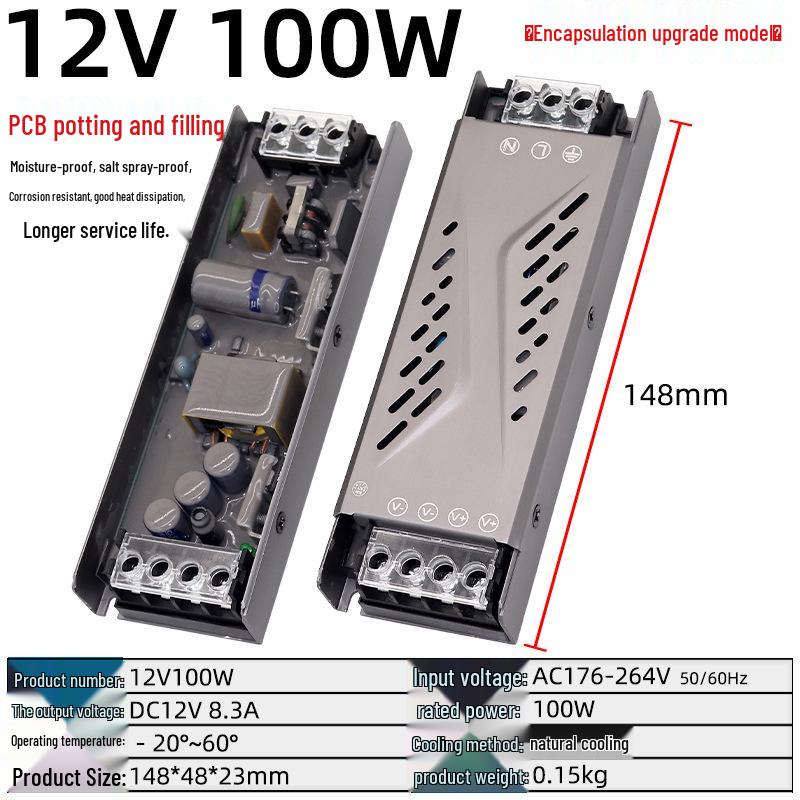 Ultra-slim Silent Switch Power Supply 12V 24V LED Light Box DC Voltage Regulator