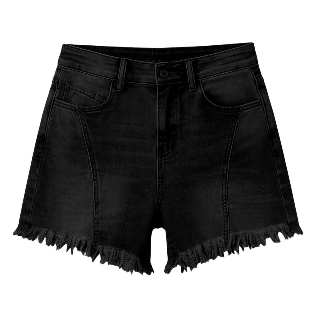 Women's Casual Denim Shorts with Washed Distressed Design Frayed Hem Stretch Fabric High Waist Classic Fit
