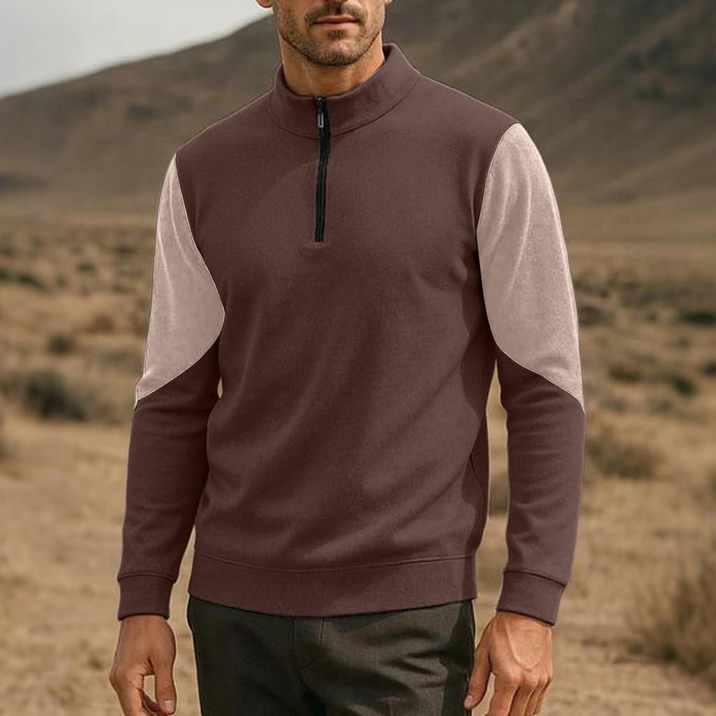 Mens  Sweatshirt Color Block Long Sleeve Stand Up Collar Golf Shirts Mock Neck Casual Pullover Top