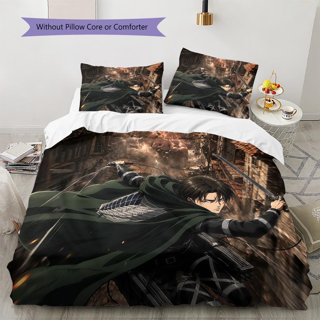 Attack On Titan2 Pattern Bedding Quilt Set Home Decoration Gift (1 * Duvet Cover + 2 * Pillowcase Without Core)
