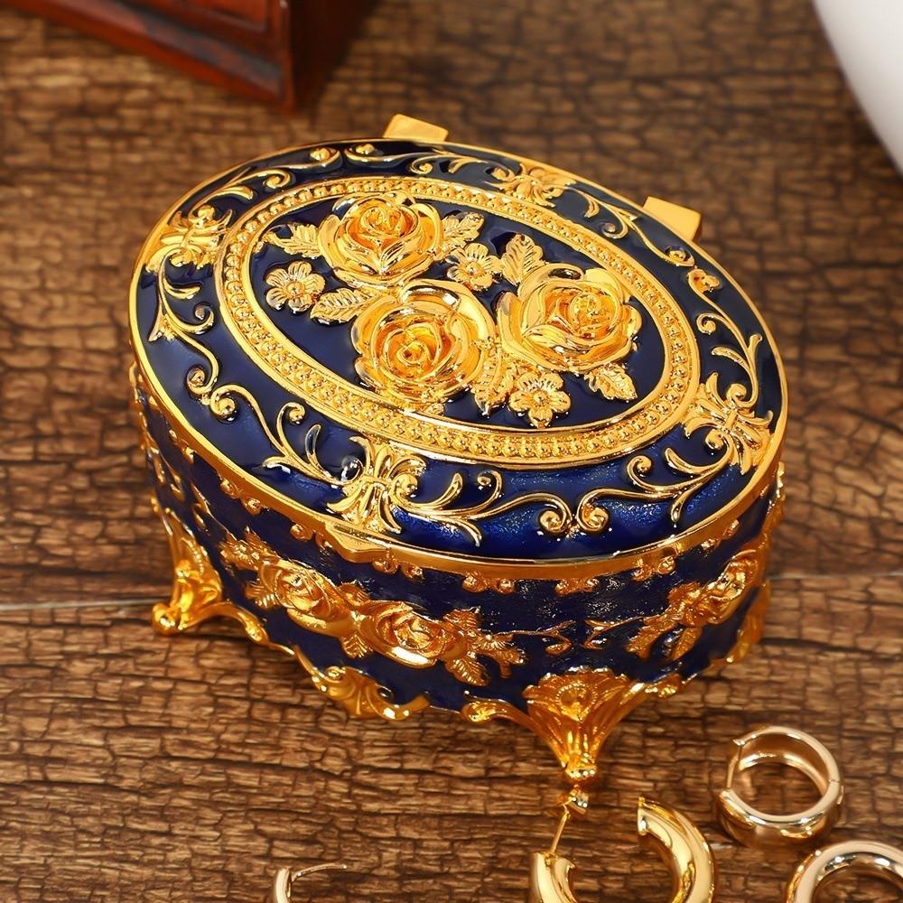 Vintage Rose Enamel Box European Style Antique Storage Case Earring Display Box  Dressing Table