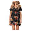 Fashion Women V-neck Printed Short Sleeve Dress Fresh Girly Style Dress