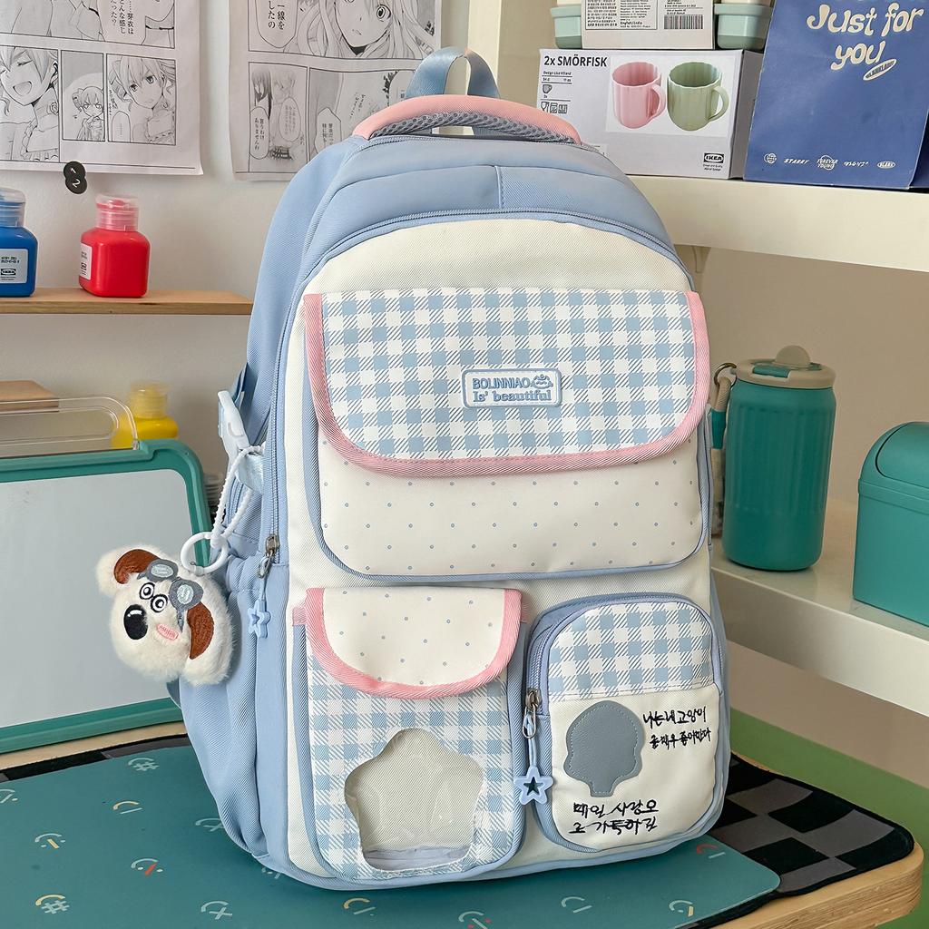 Schoolbag new schoolbag high value dopamine cute female backpack campus middle and high school students large capacity backpack pain bag