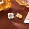 Chinese Style Turquoise Mother of Pearl Stud Earrings - High-End Fashion, Light Luxury, Rebellious Girl Romantic Jewelry