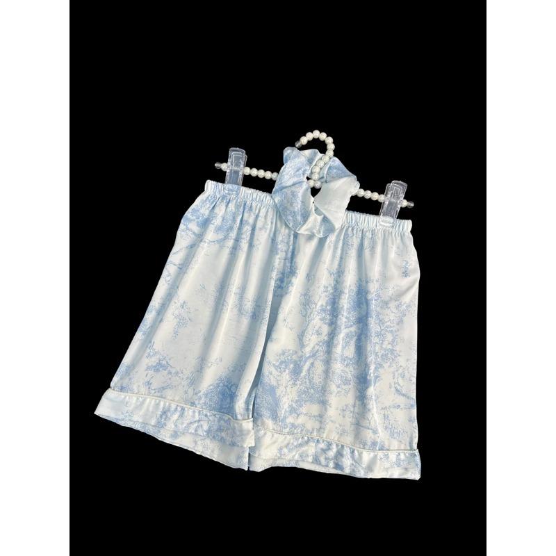 Modische Nachtwäsche Faux-Satin Nachtwäsche 2-teiliger Pyjama Lässiges Pyjama-Set mit Shorts Weiche Glatte Tuschemalerei Outfits