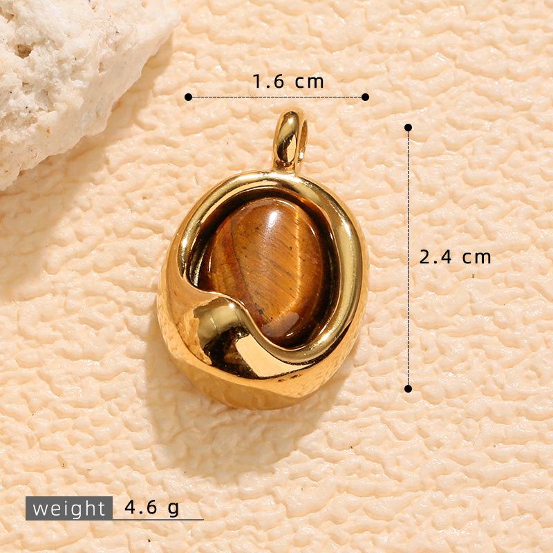 Stainless Steel Tiger Eye Oval Pendant & Earrings Set