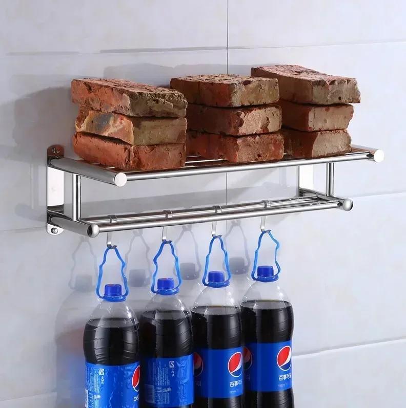 40/50/60cm Towel Rack with  Movable Hooks Steel Bathroom Kitchen Towel Holder Wall Mounted Towel Rack for Home Hotel Accessories