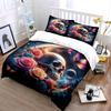 Skull, Roses, And Cosmic Butterflies Pattern Bedding Set Exquisite Three-Piece Bedding Set Gift For Kids And Adults
