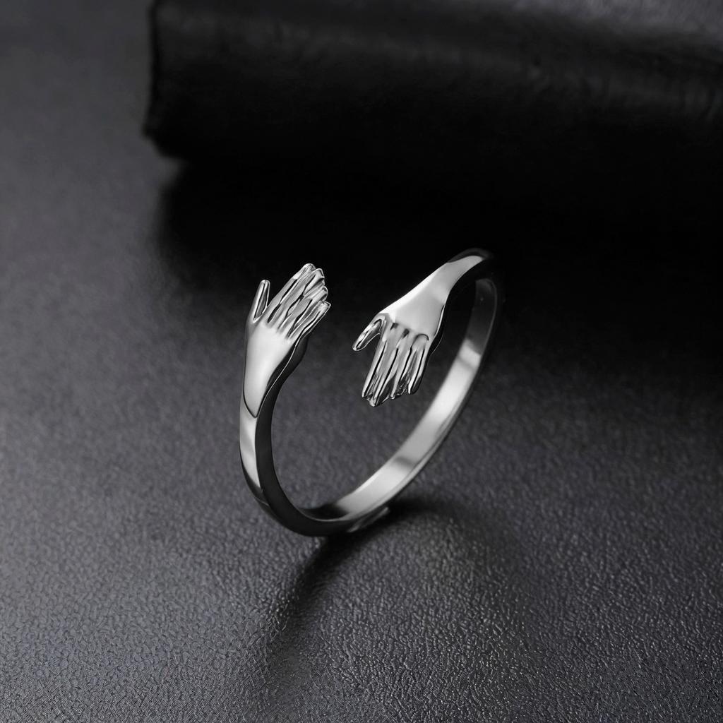 Cazador Waterproof Hands Hug Rings Stainless Steel Geometric Open Finger Rings for Women Jewelry Trendy Birthday Valentine Gift
