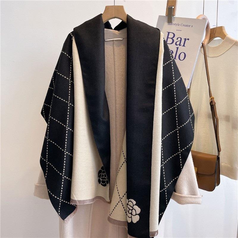 Camellia cashmere scarf women's winter senior sense versatile thickened warm scarf air conditioner shawl