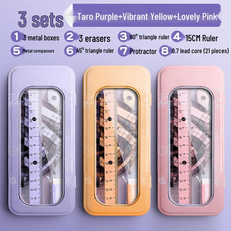 Student Geometry Ruler Set for Elementary to Junior High - Includes Compass, Triangle, and Sixth Grade Supplies