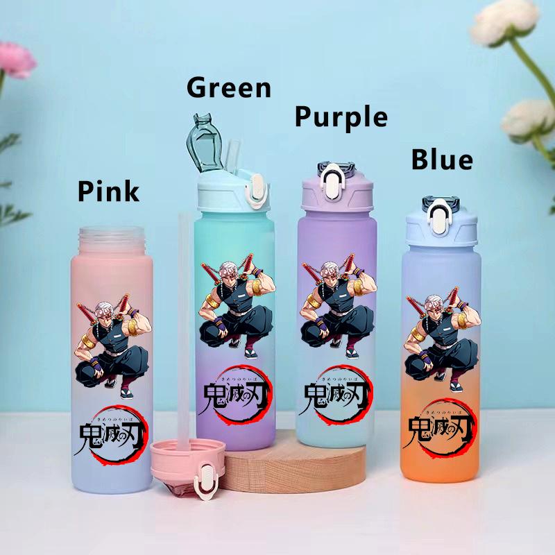 750ML Demon Slayer Cartoon Plastic Gradient Water Cup Portable Leak Proof Water Bottle Student Outdoor Sports Travel Water Cup