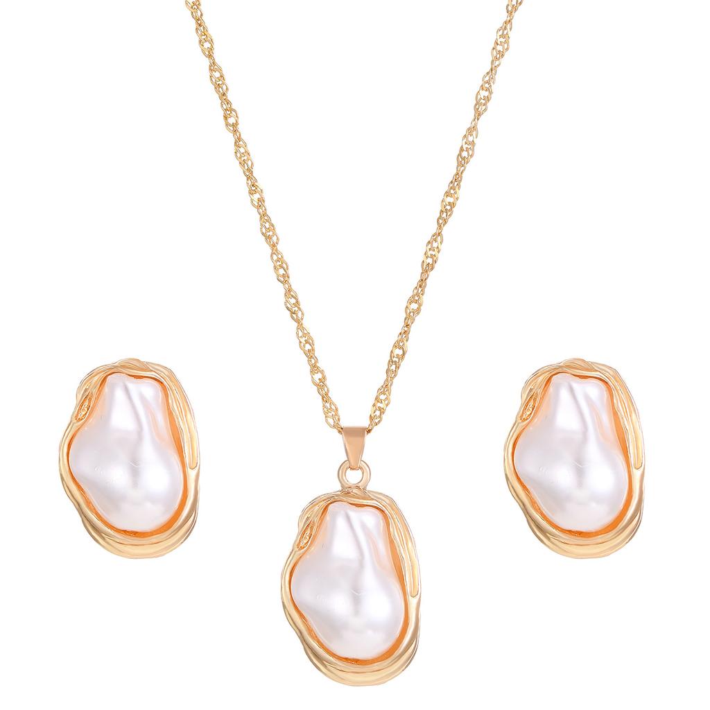 European and American Baroque Special-shaped Pearl Set Jewelry Women's High-end Necklace, Stud Earrings, Bracelet Collar