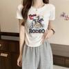 Summer new American retro crew neck white printed short-sleeved T-shirt women's 2025 thin design T-shirt
