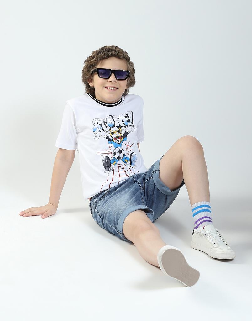 MONTE CARLO Boys Printed Round Neck T-Shirt_White 5-6 Years