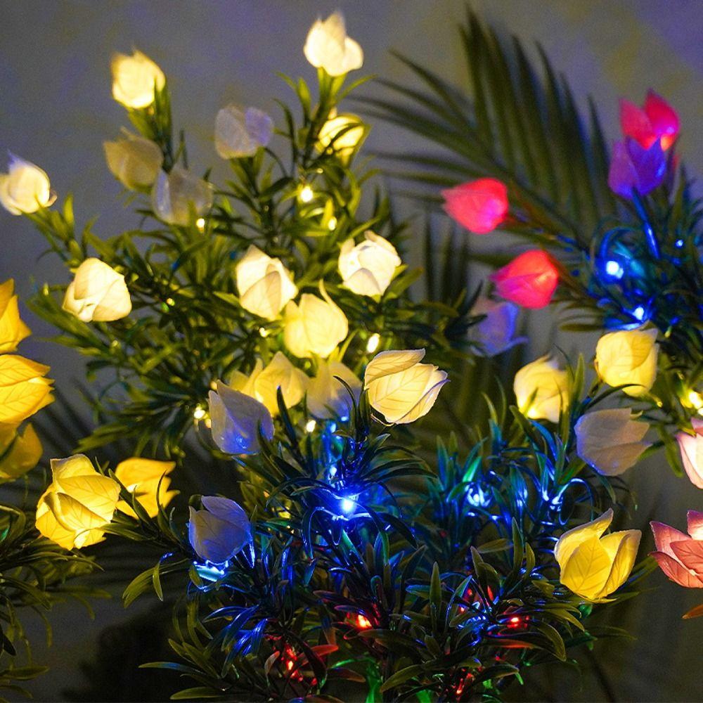 Gardenia Flower Solar Artificial Flower Light Realistic Multi-Color Changing Waterproof Landscape Lamp Automatic Light Sensor