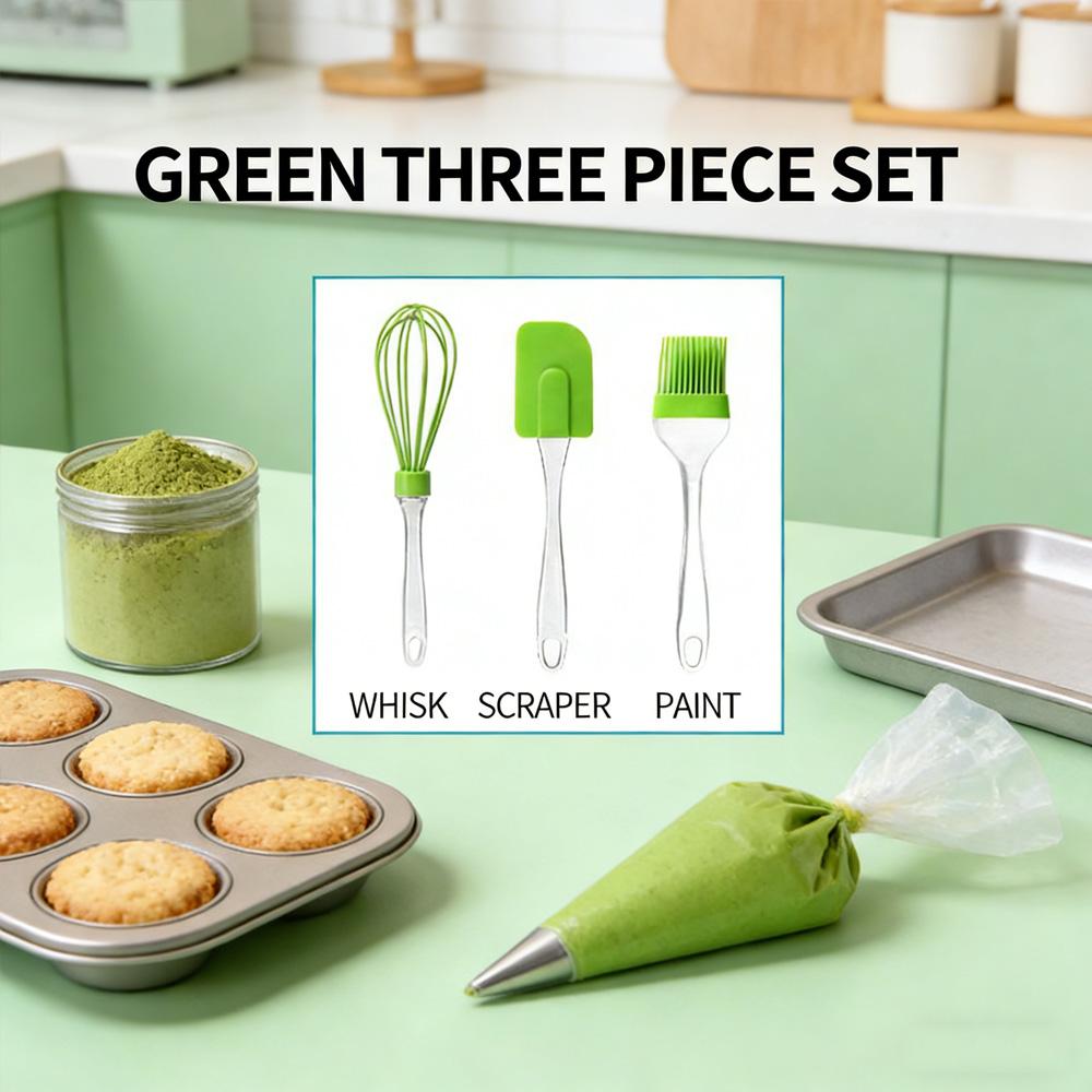 Baking Essentials 3-Piece Set Silicone Oil Brush + Detachable Spatula + Clear Handle Egg Beater for Cooking Baking