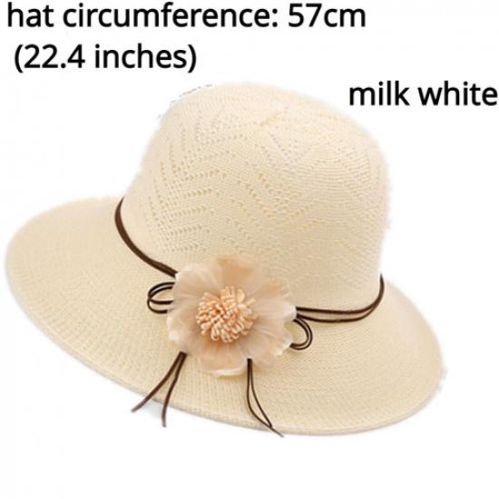 Lady Hollow Out Knitted Bucket Sun Hat Folding Cap 3D Flower Breathable Sun Hat