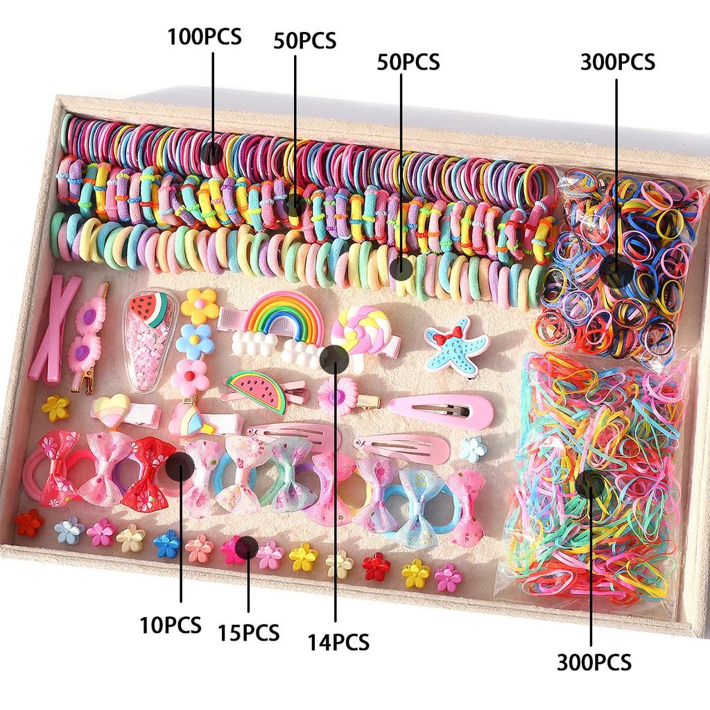 780-1800Pcs Girls Colorful Hair Bands Set Nylon Elastic Rubber Band Satin Children Ponytail Holder Kids Styling Tools