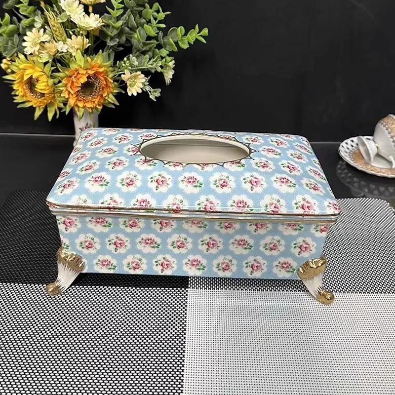 Europäischer Stil Keramik Taschentuchbox Voll mit Blumen Wohnzimmer Couchtisch Papier Schublade High-End Aufbewahrungsbox Haus Res