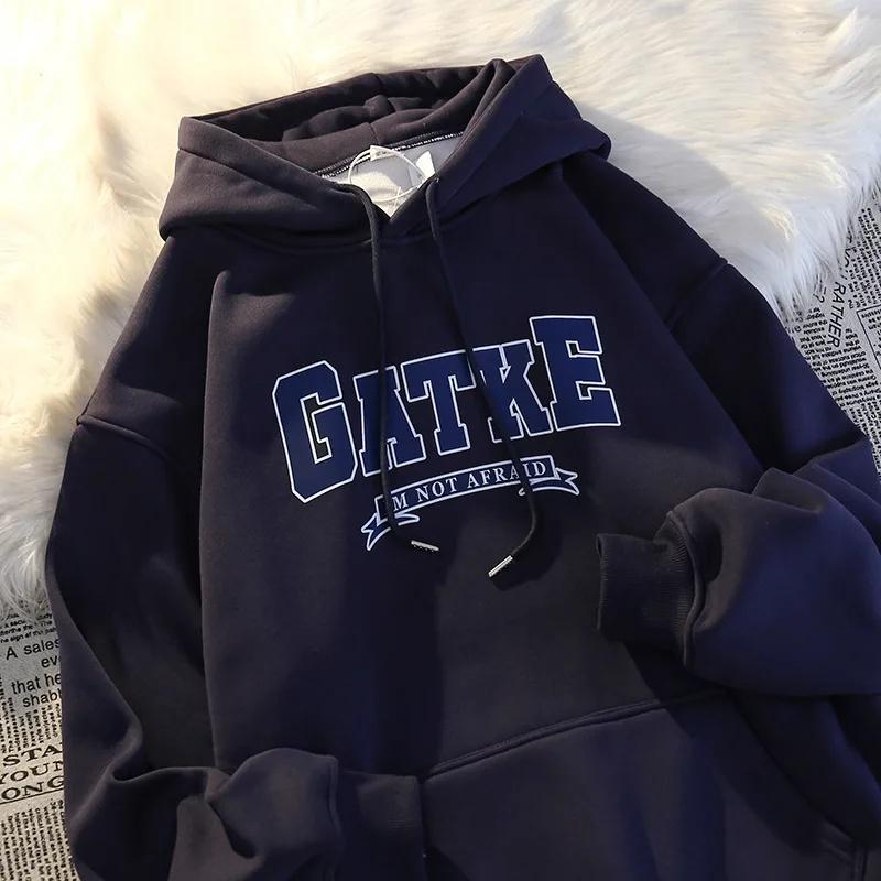 Wiosna 2025 Męska bluza z kapturem w stylu Hongkongu, luźny krój, modny nadruk z literami marki, wszechstronna odzież wierzchnia, top casualowy