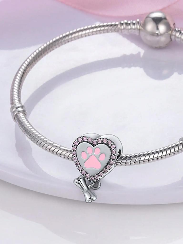 Charms Plata Copper Colors Cute Cat Paw Pet Beads Charm Pendant For Original Bracelet For Women Diy Jewelry Love Gift