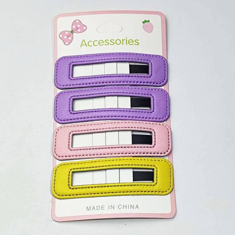 Square Leather Hairpin for Girls - Trendy Student Fashion Clip for Side Bangs and Back of Head