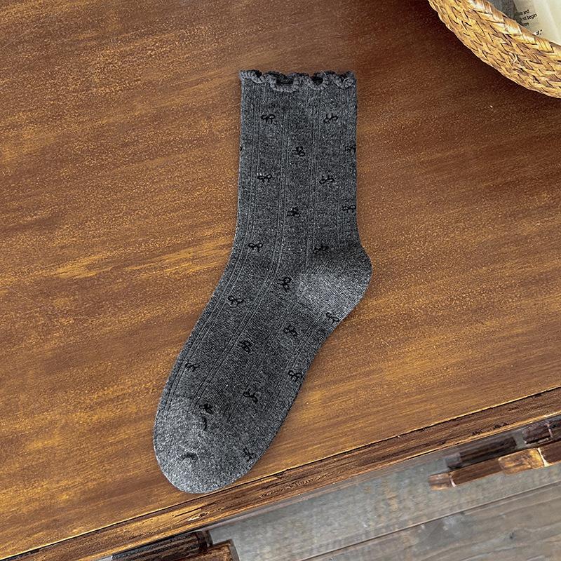 Ballet-style Socks for Women, Lace Mid-calf Socks, Autumn Sweet Bow Polka Dot Pile Socks for Women