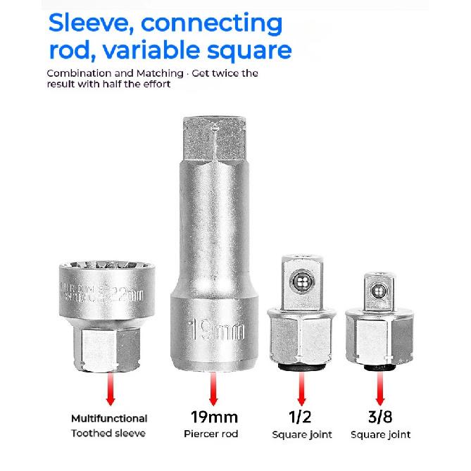 17/29PCS Core Ratchet Socket Wrench Kit Socket Set 12 Angle Penetrating Socket Heart Ratchet Socket Two-Way Wrench Set
