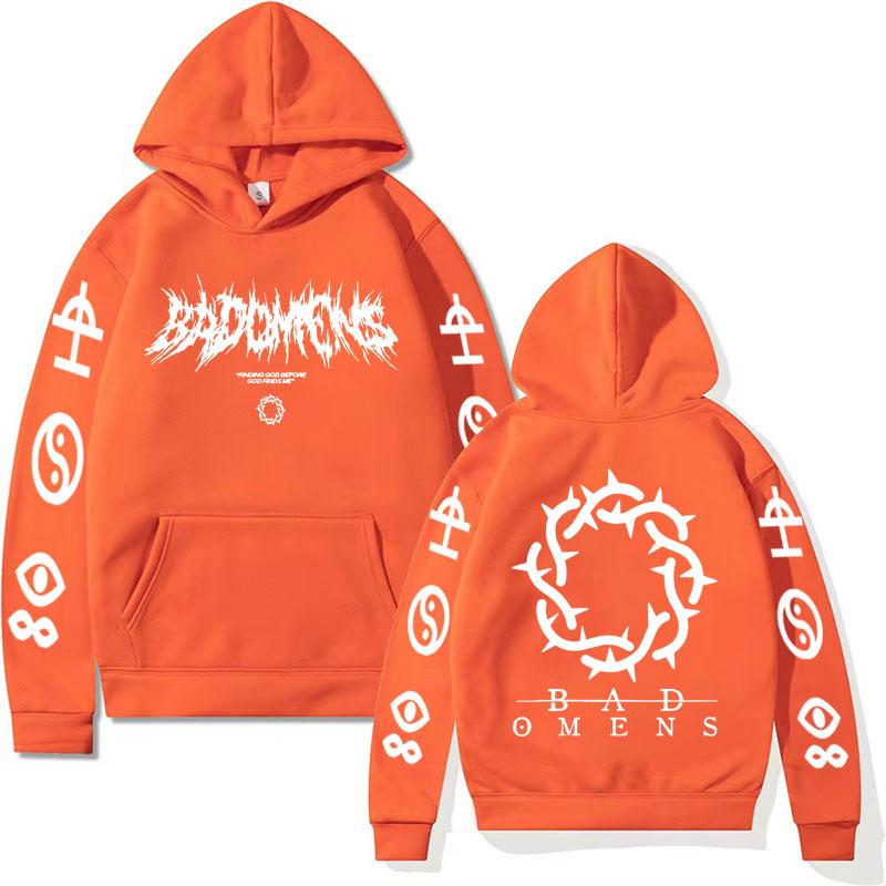 Mens Funny Bad Omens Band Logo Graphic Print Hoodies for Men Retro Fashion Pullovers Sweatshirts Unisex Casual Hoodie Streetwear