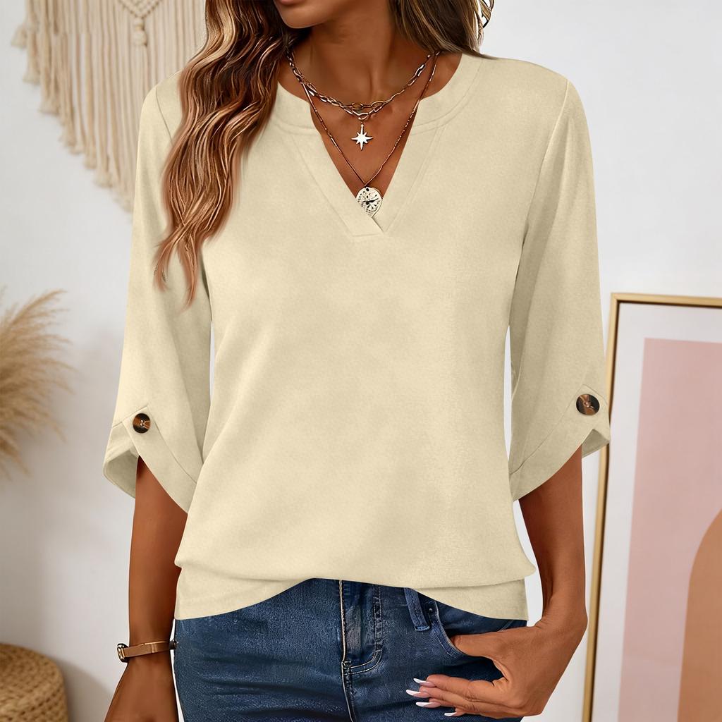 Womens 3/4 Length Sleeve Tunic Tops Casual V Neck Shirts Business Work Blouses