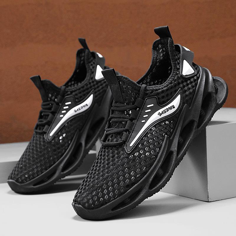 Mesh men's shoes are breathable and hollow in summer, daily versatile casual thick-soled solid color sports men's trendy shoes