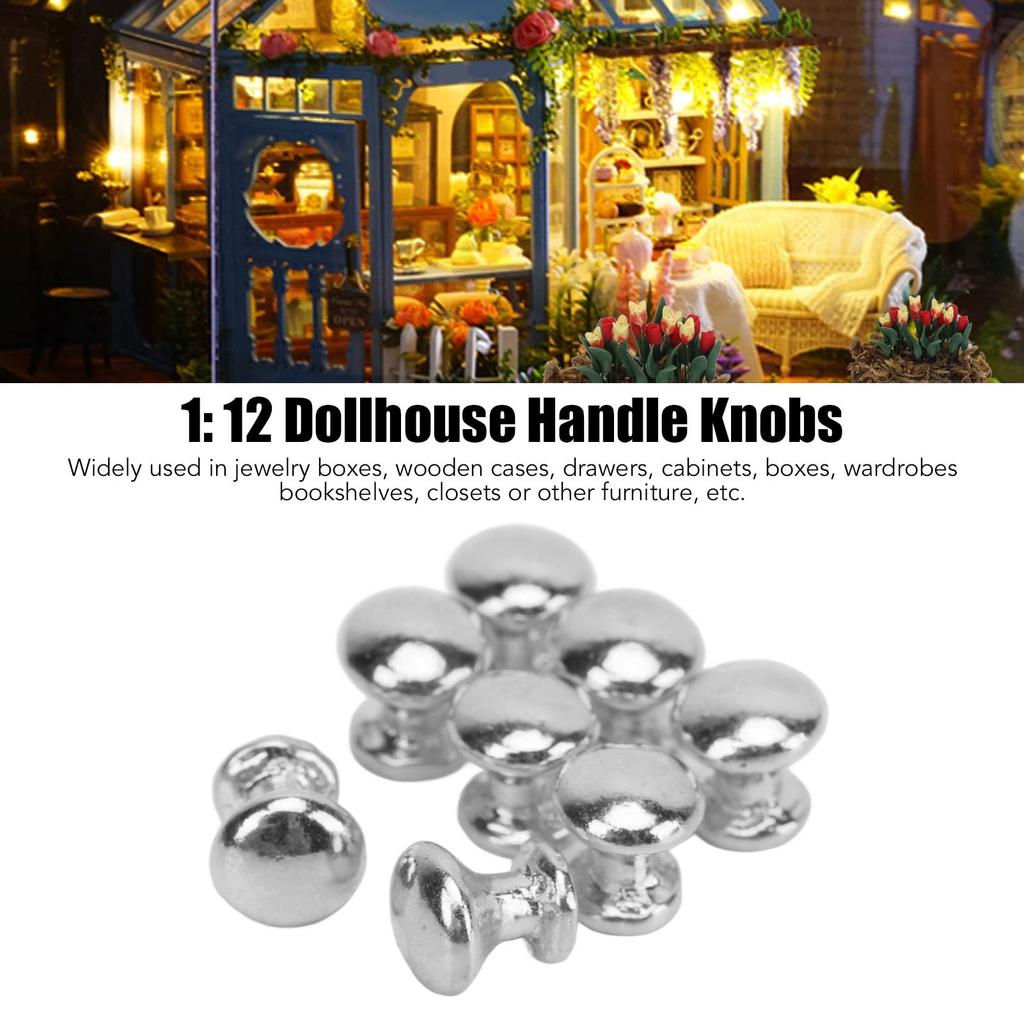 8 Pieces 1:12 Scale Miniature Round Head Knobs, Dollhouse Door Handles, Mini Drawer Pulls, Dollhouse Accessories (Silver)