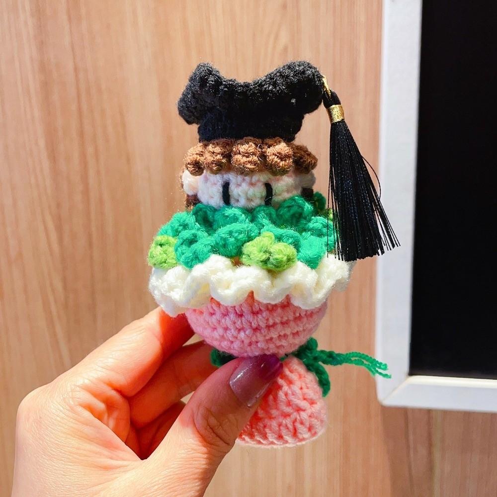 13cm Crochet Bouquet Cute Doctor Hat Bouquet Doll Knitted Graduation Doll  Students Gift