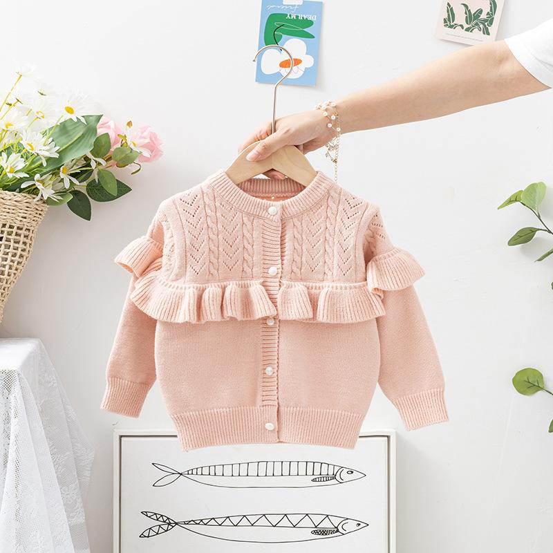 Girls Knitted Cardigan Toddler Long Sleeve Round Neck Spring Autumn