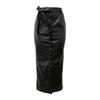 Women Skirt Faux Leather High Waisted Front Slit Hip Wrapped Skirt with Belt Buttons Closure Commuting Street Skirt
