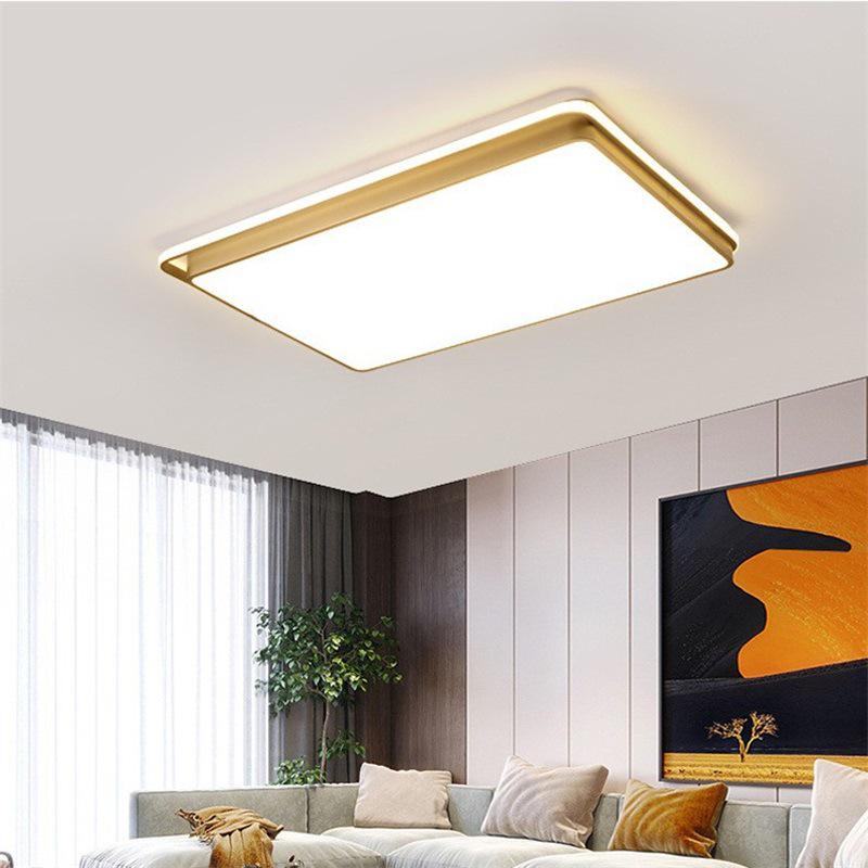 Gold Rectangular Ceiling Lamp Set for Living and Bedrooms