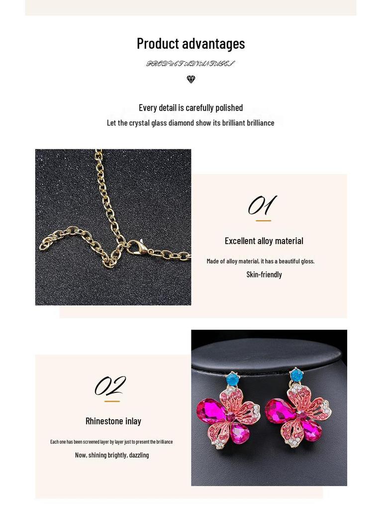 2022 Vibrant Floral European & American Light Luxury Necklace Set: Women's Gorgeous Bride Gem Clavicle Chain