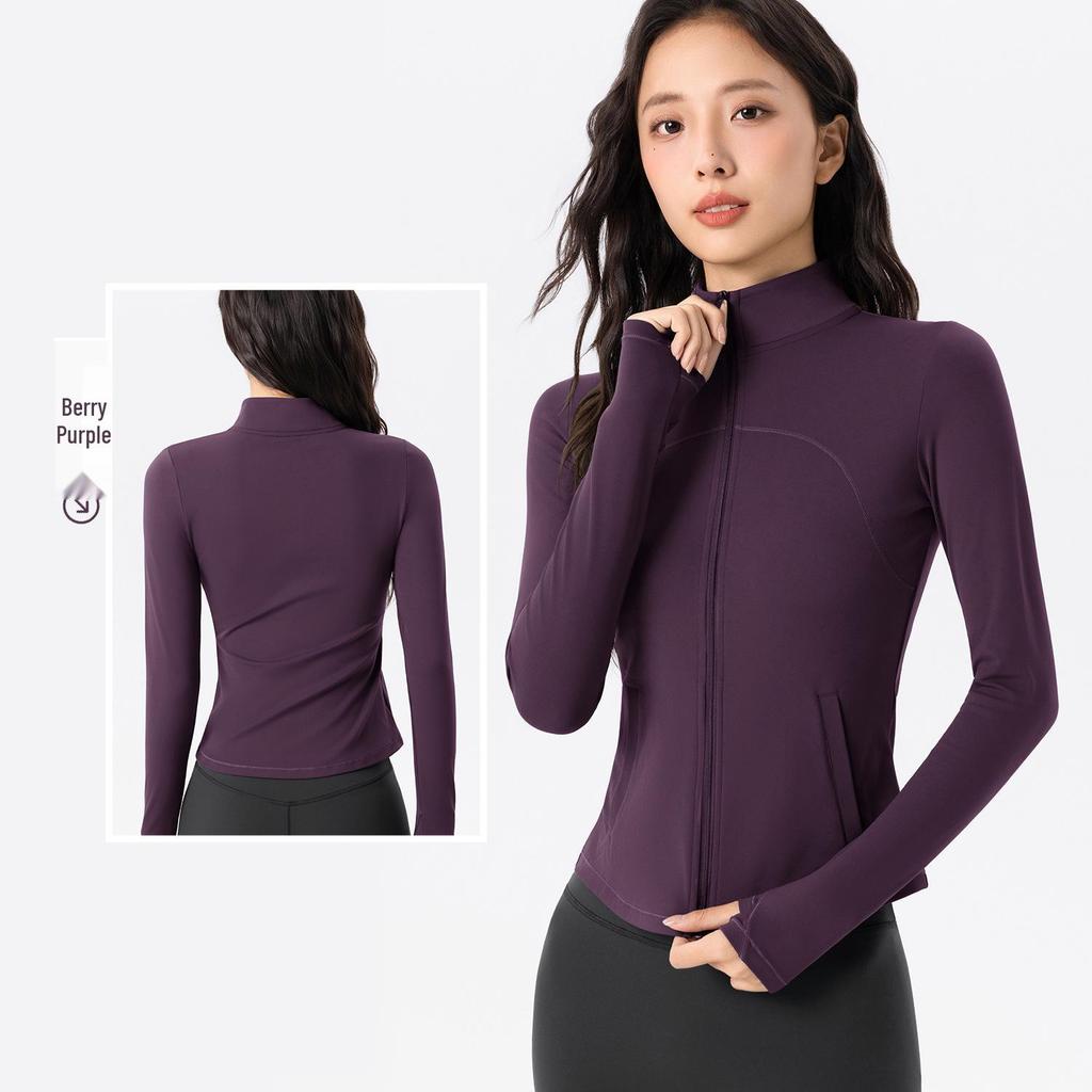 Damen-Langarm-Yoga-Jacke mit Fleece-Futter und Taschen - Schlankmachend, Warm und Ideal zum Laufen