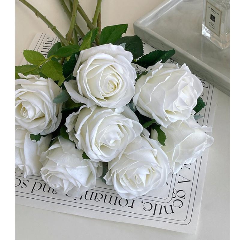 Simulation Bulgarian Rose Branch Silk Fake Flowers DIY Wedding Bridal Bouquet True Touch Pink Large Roses Bud Artificial Flower rosso