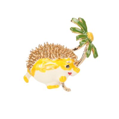 Süßer Cartoon-Igel Blume Brosche Anstecknadel Herren Damen Gelb Grün Legierung Emaille Exquisite Tierbrosche Schmuck