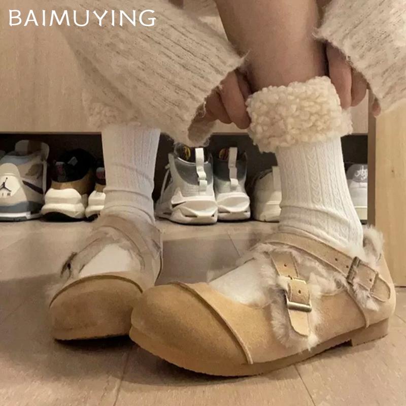 Fur Women Ballet Flats Shoes Suede Designer Casual Loafers Shoes Woman 2025 Trend Elegant Dress Mary Jane Zapatillas De Mujer